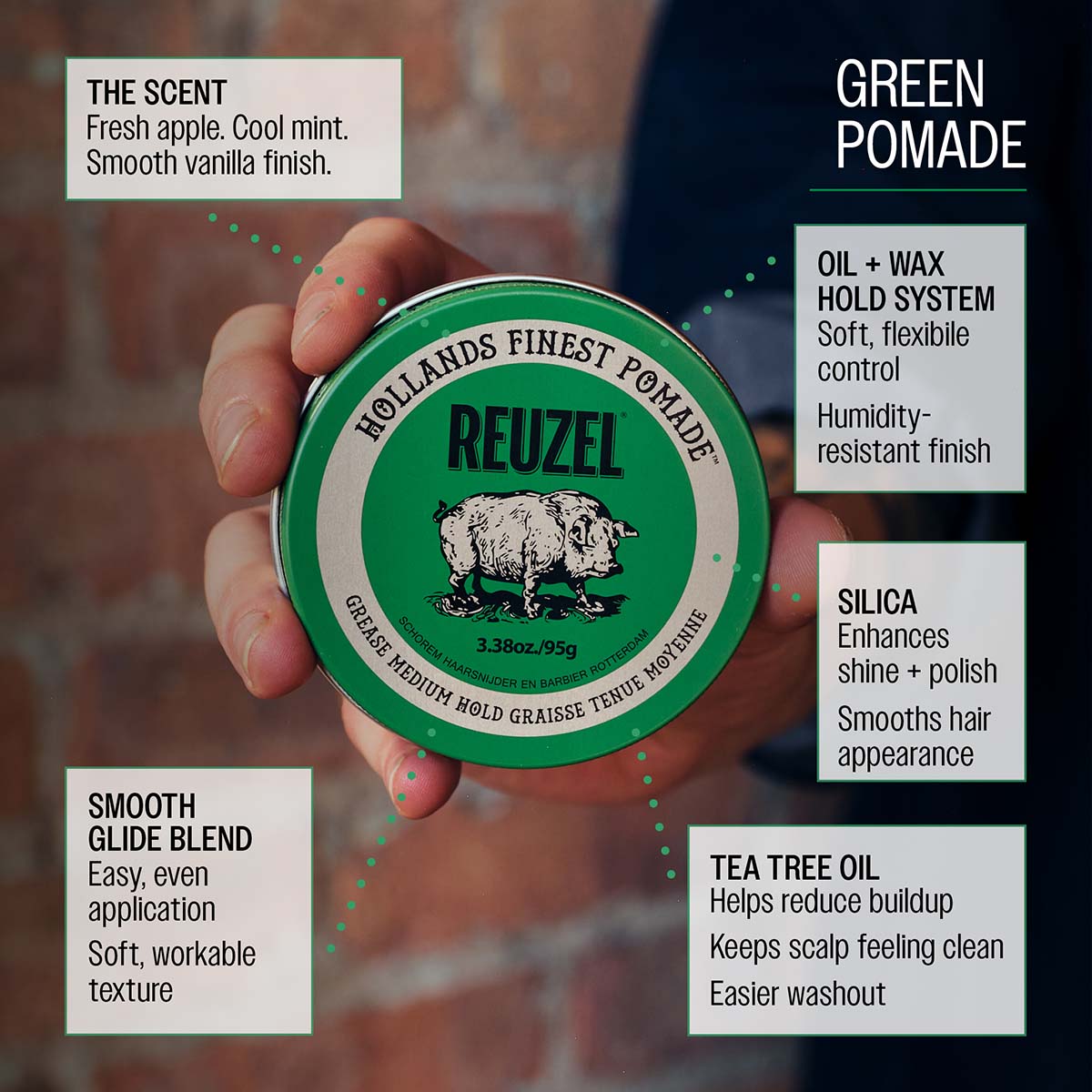 Reuzel Green Medium Hold Grease for Classic Styles & Medium Shine