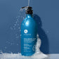 Luseta Beauty Hyaluronic Acid Moisturizing Shampoo - 33.8 fl oz / 1 L blue bottle, front label, water splash on blue background