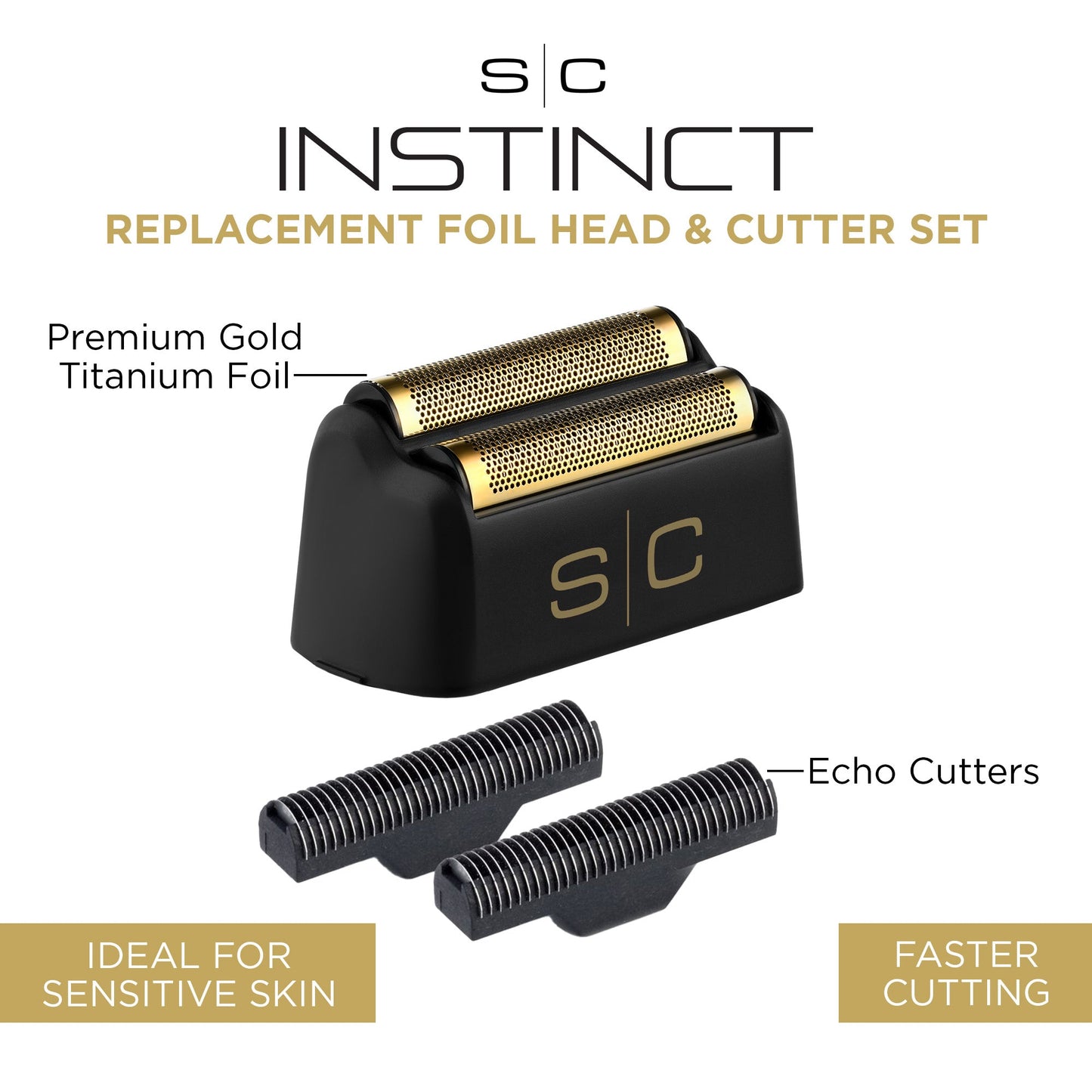 StyleCraft Gold Titanium Double Foil & Echo Cutters for the Instinct Shaver – Professional