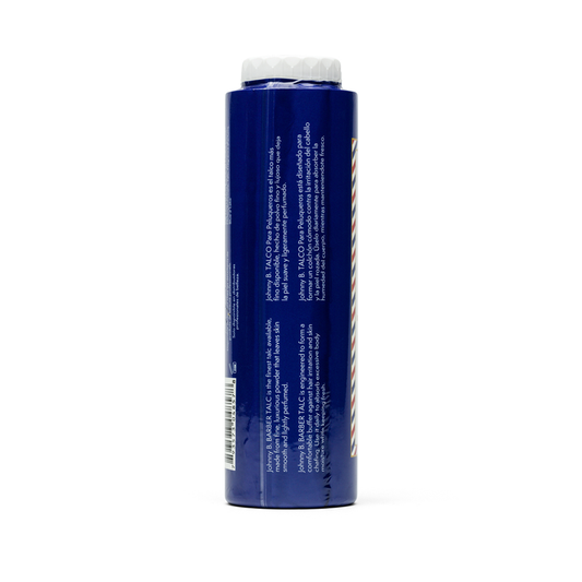 Johnny B Barber Talc — side of pack label