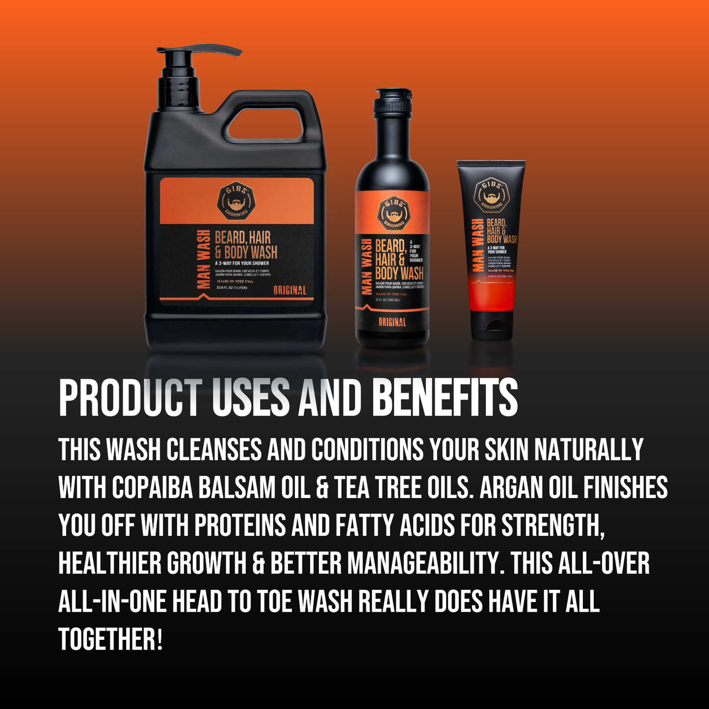 Man Wash BHB Beard, Hair & Body Wash