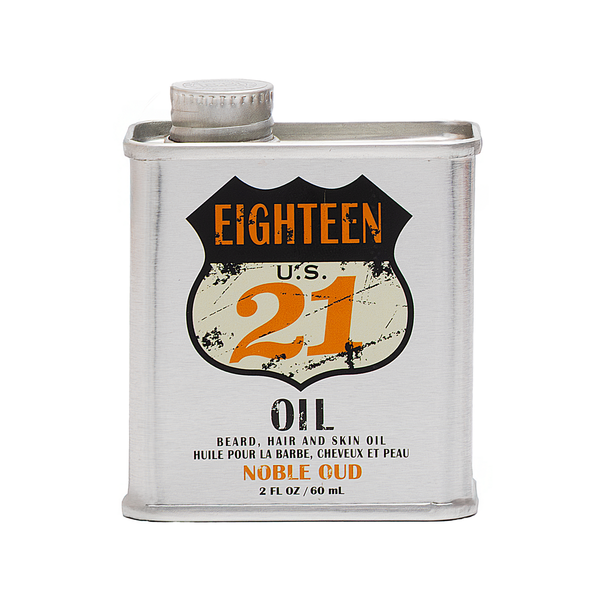 18.21 Man Made Beard, Hair & Skin Oil — Noble Oud 2 oz tin, official packshot