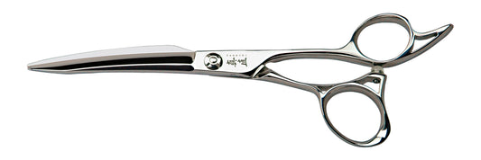 Nippon Massugu 5.8" hairdressing shear — full side profile, offset handle, engraved Massugu kanji mark at the pivot, plain white background