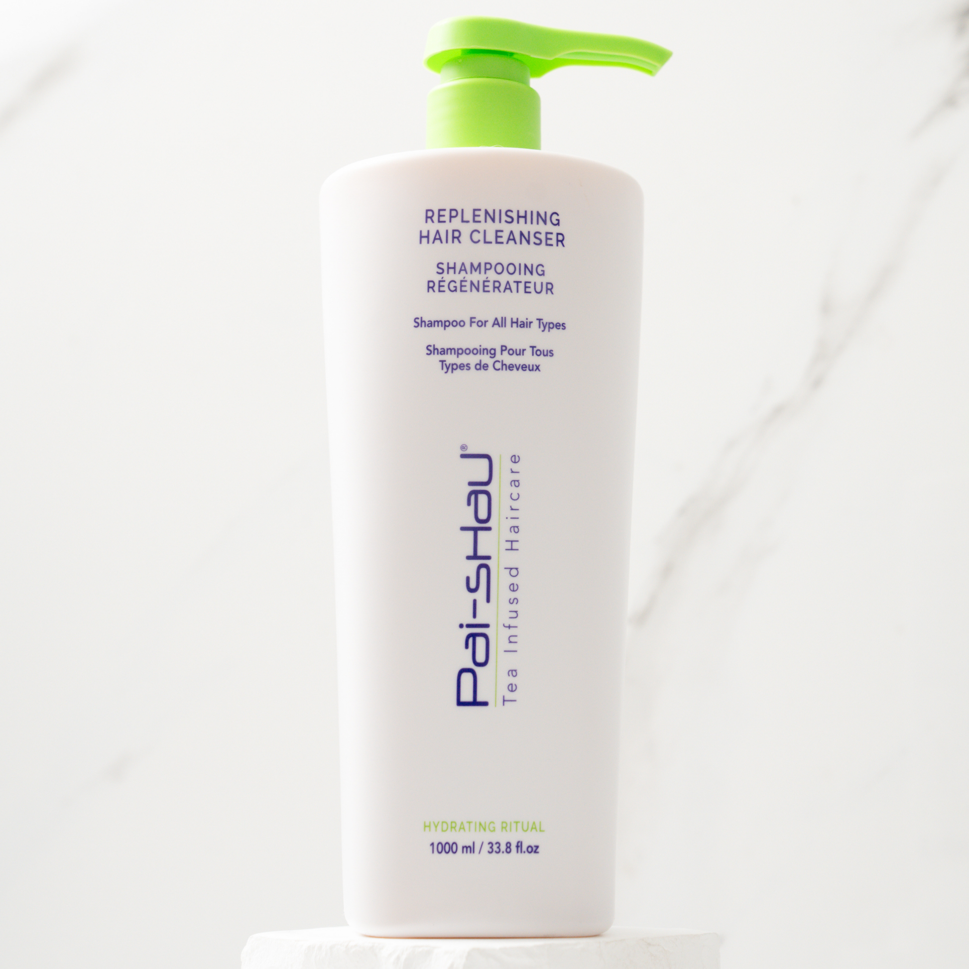 Pai-Shau - Replenishing Hair Cleanser — new-livery white 1 L bottle on marble, front label