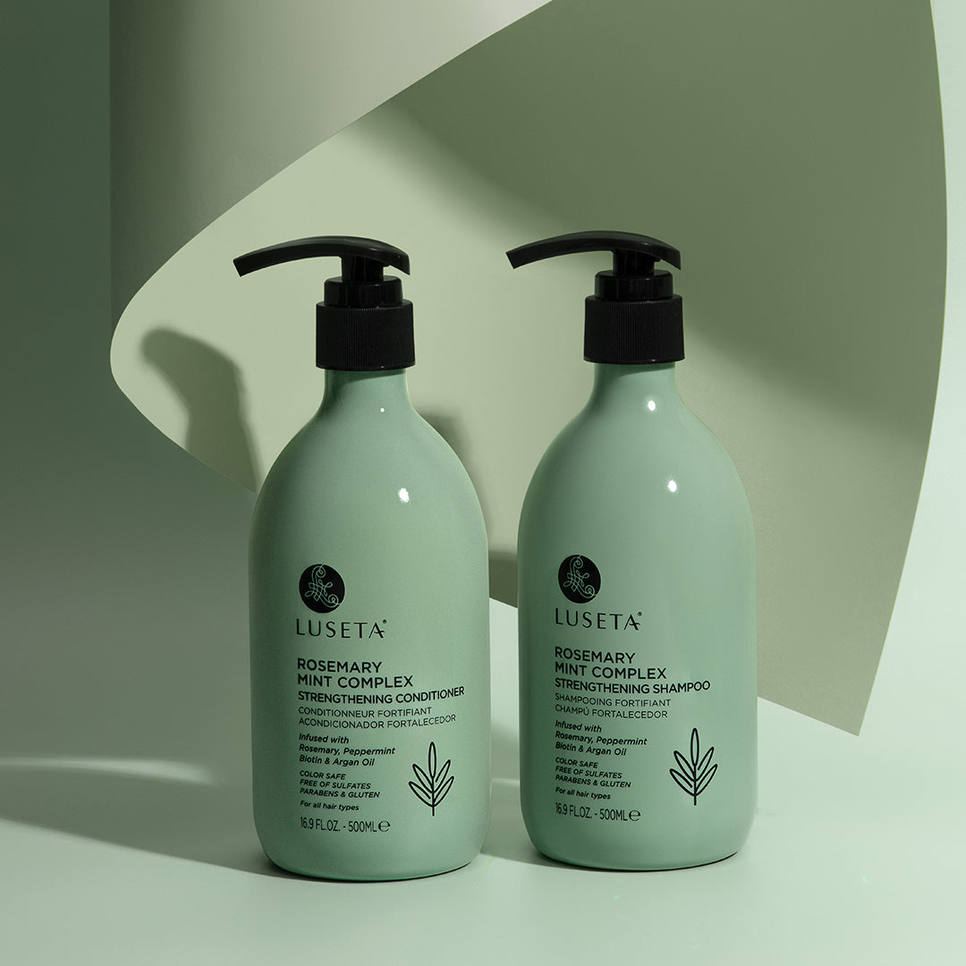 Luseta Beauty Rosemary Mint Complex Shampoo & Conditioner Duo - both 16.9 fl oz / 500 ml bottles side by side on a plain background