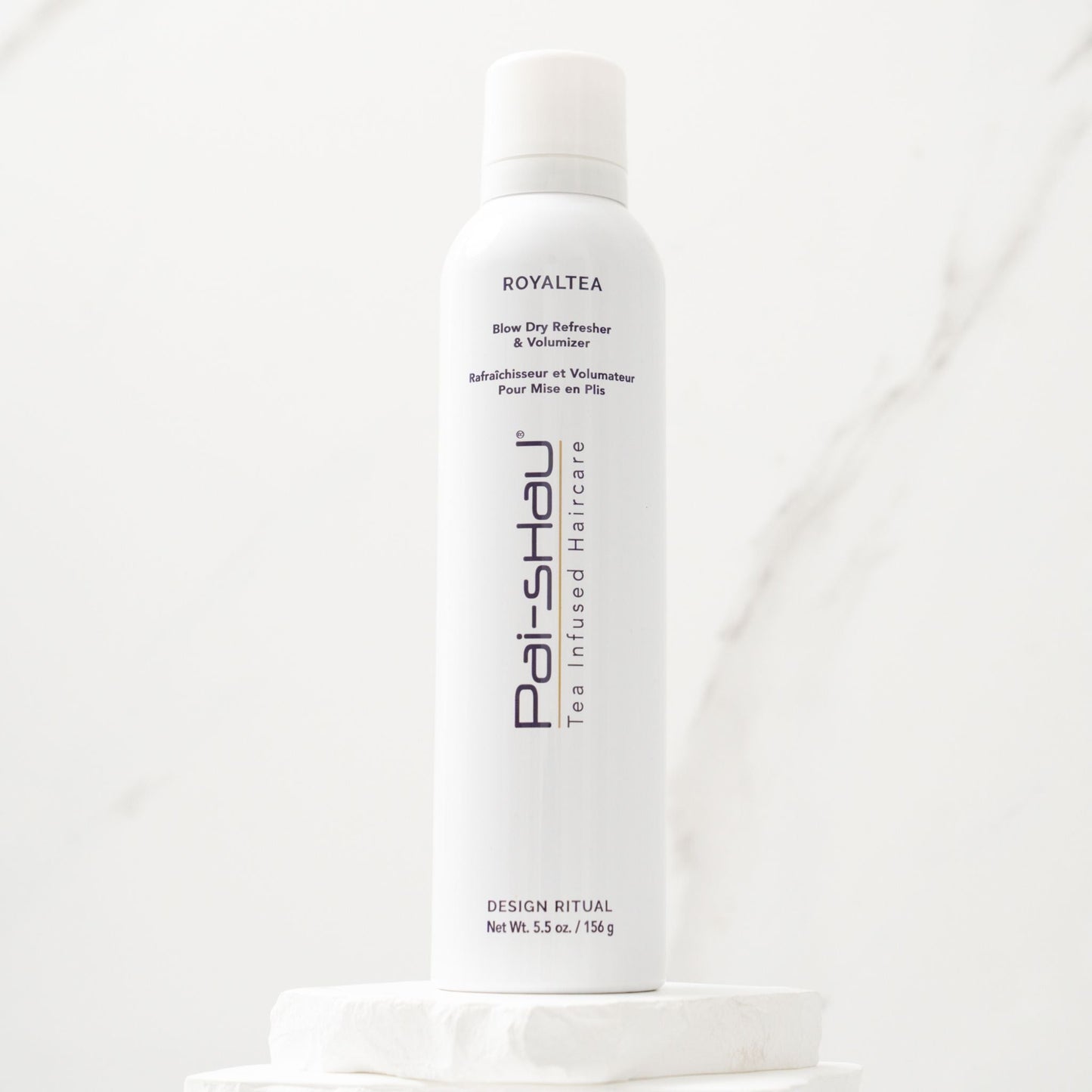 Pai-Shau Dry Shampoo — RoyalTEA 156 g dry shampoo can, front on marble