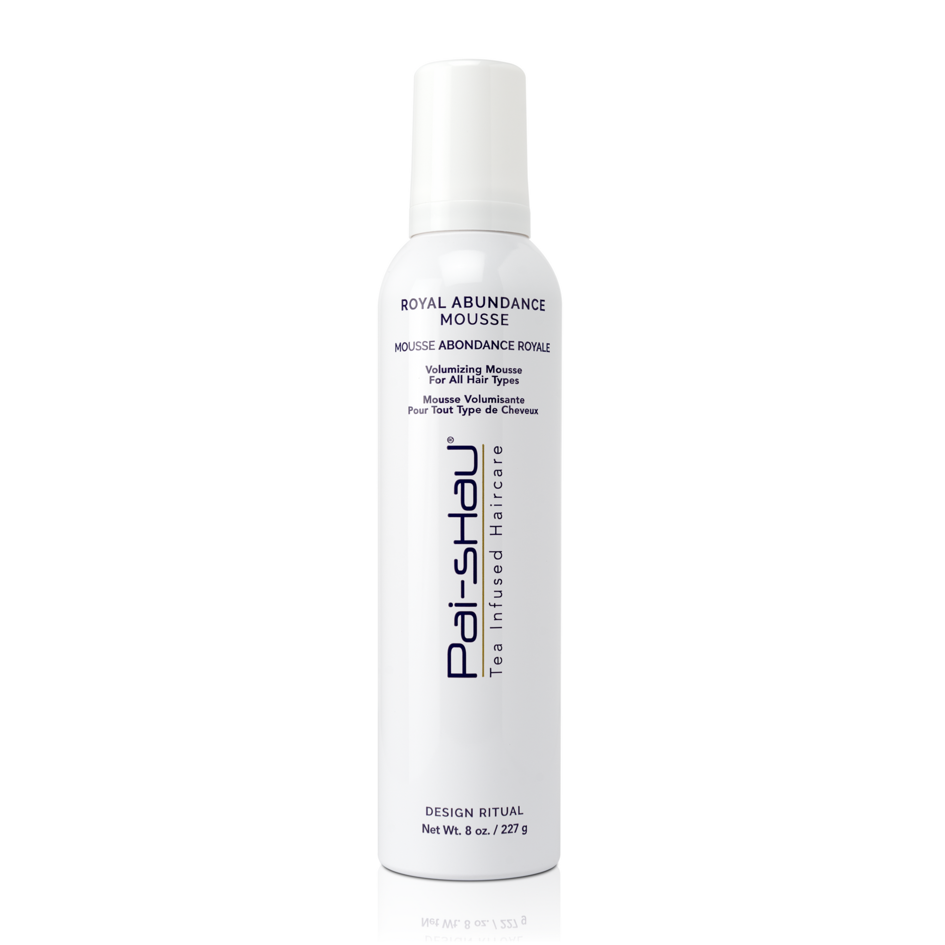 Pai-Shau Volumizing Mousse — current-livery white 227 g mousse can, front label, plain white background
