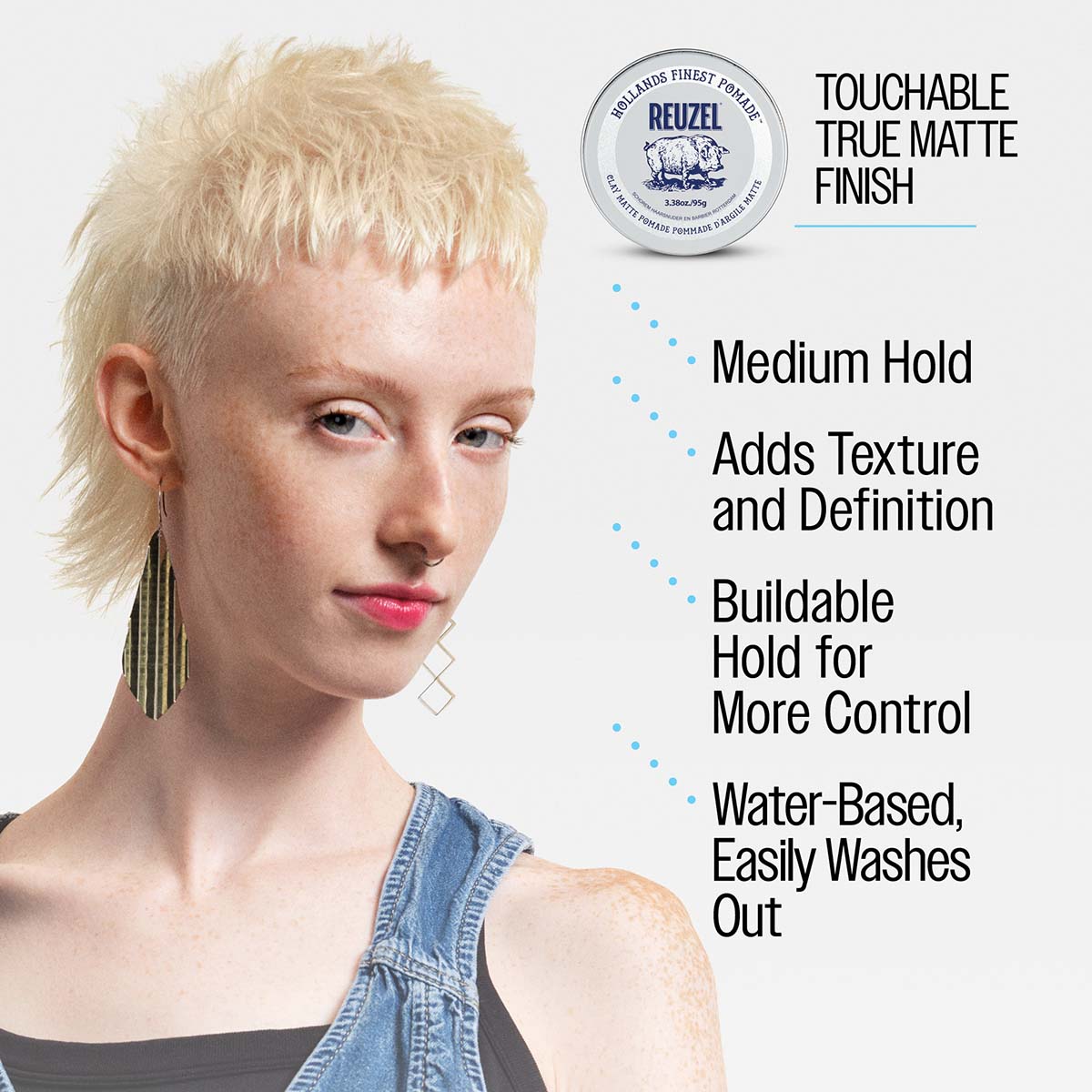 Reuzel Clay Matte Pomade - Strong Hold & Matte Finish for Active Men