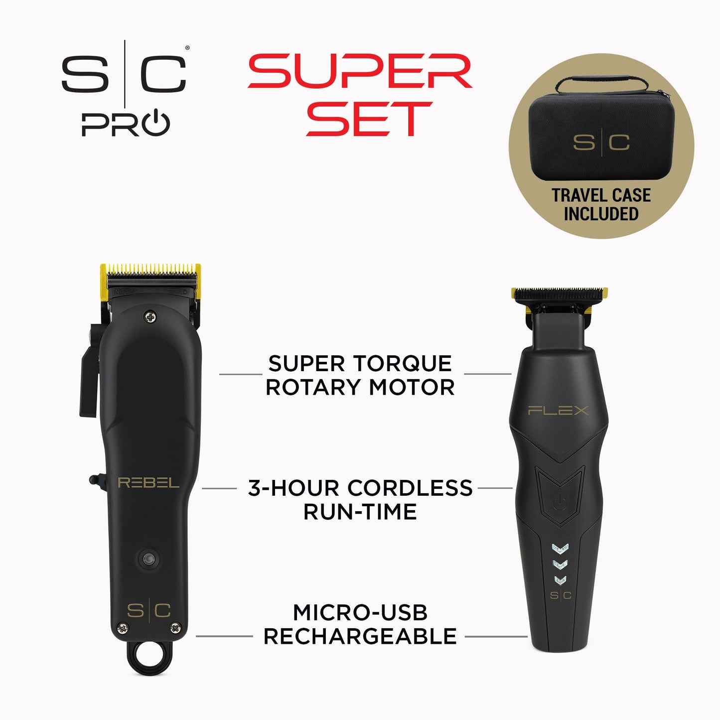 StyleCraft Super Set - Rebel Hair Clipper & Flex Cordless Hair Trimmer – Professional