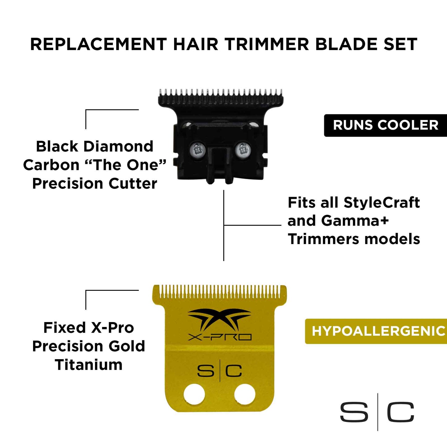 StyleCraft Gold Titanium X-Pro Precision Trimmer Blade & Black DLC "The One" Deep Tooth Cutter – Professional