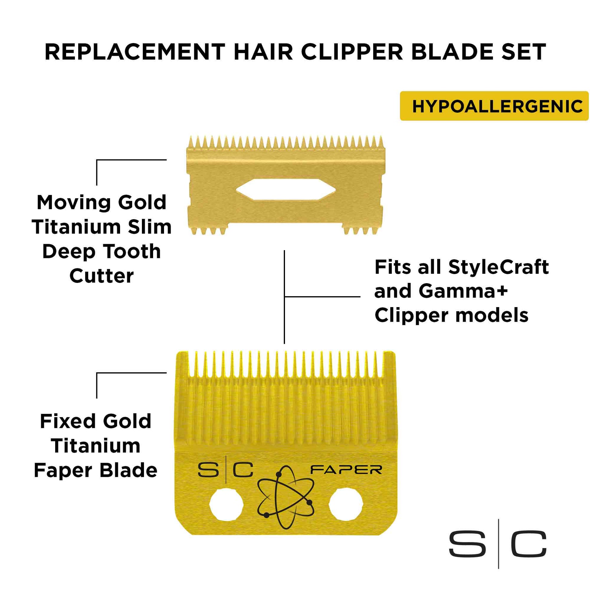 StyleCraft Gold Titanium Faper Clipper Blade & Slim Deep Tooth Cutter – Professional