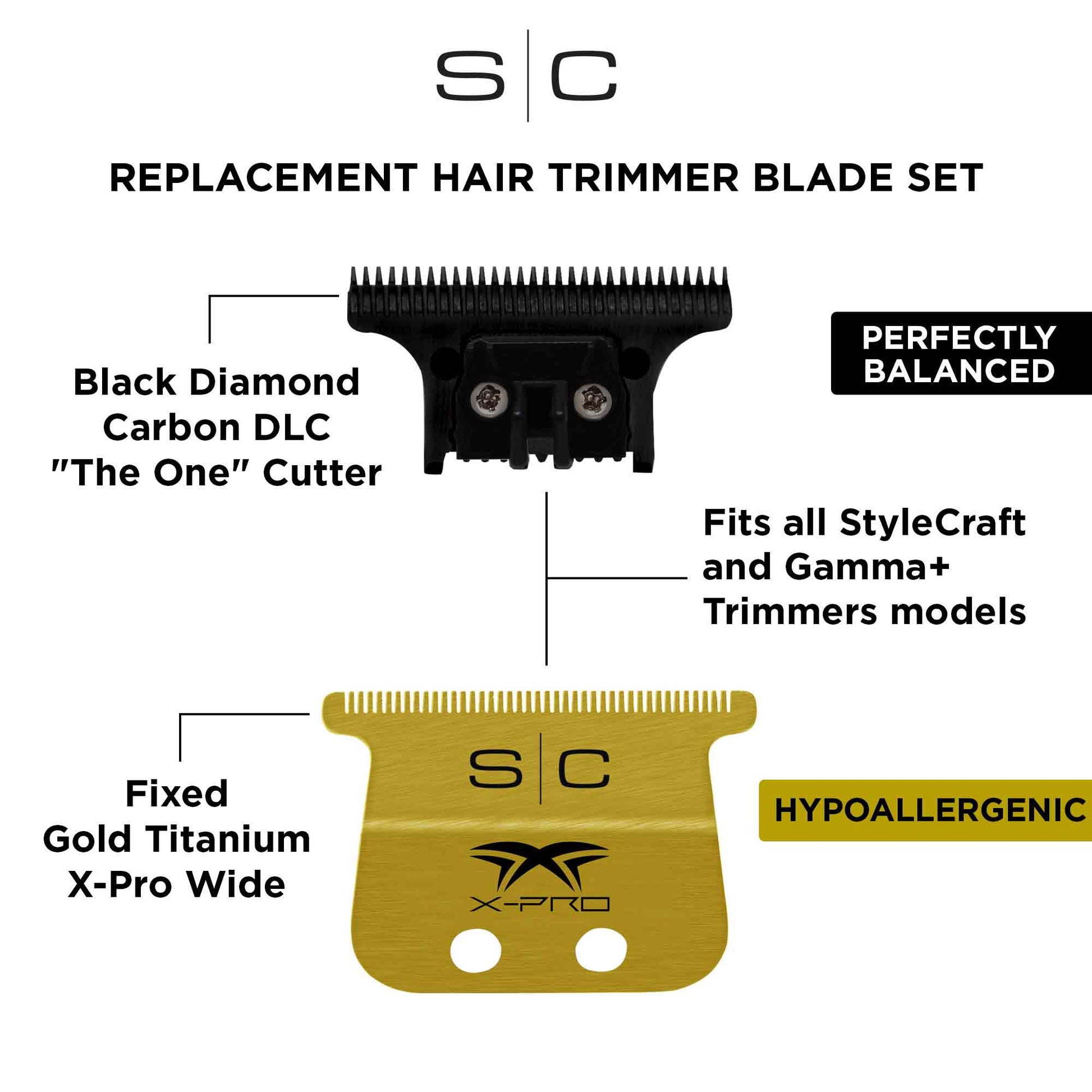 StyleCraft Gold Titanium X-Pro Wide Trimmer Blade & Black DLC "The One" Cutter – Professional