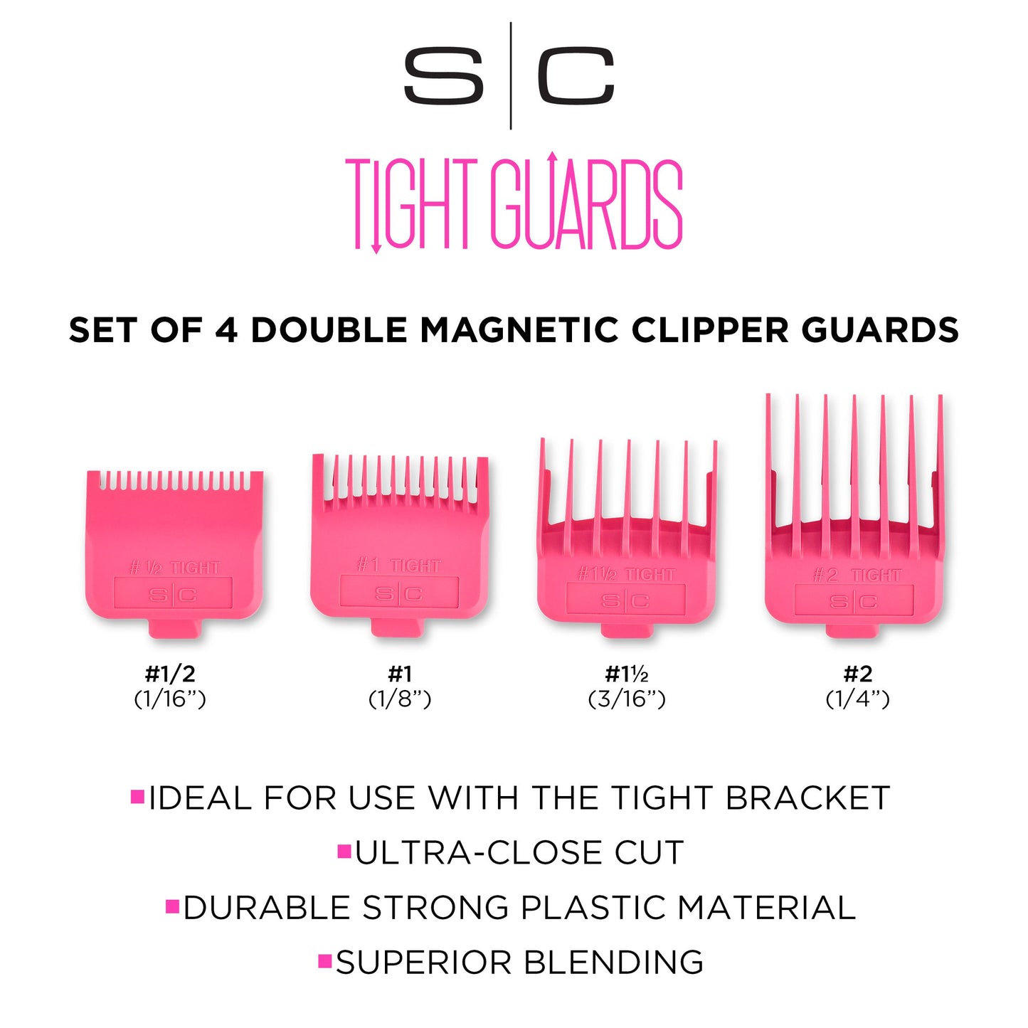 StyleCraft Tight Guards - Barber Hairstylist Dub Neodymium Plastic, 4 Assorted Sizes – Pink