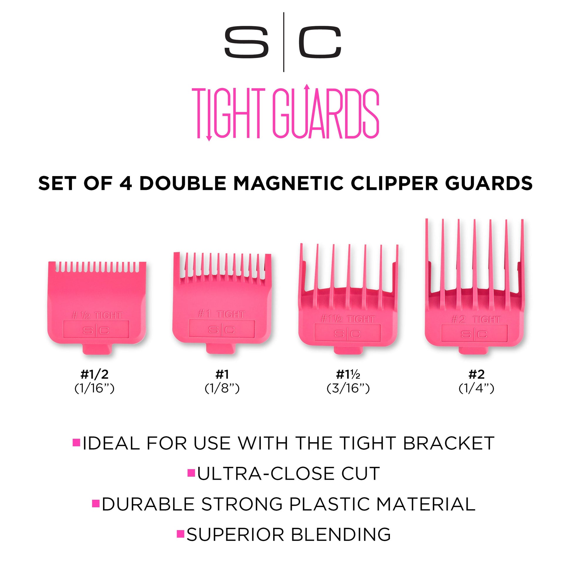 StyleCraft Tight Guards - Barber Hairstylist Dub Neodymium Plastic, 4 Assorted Sizes – Pink