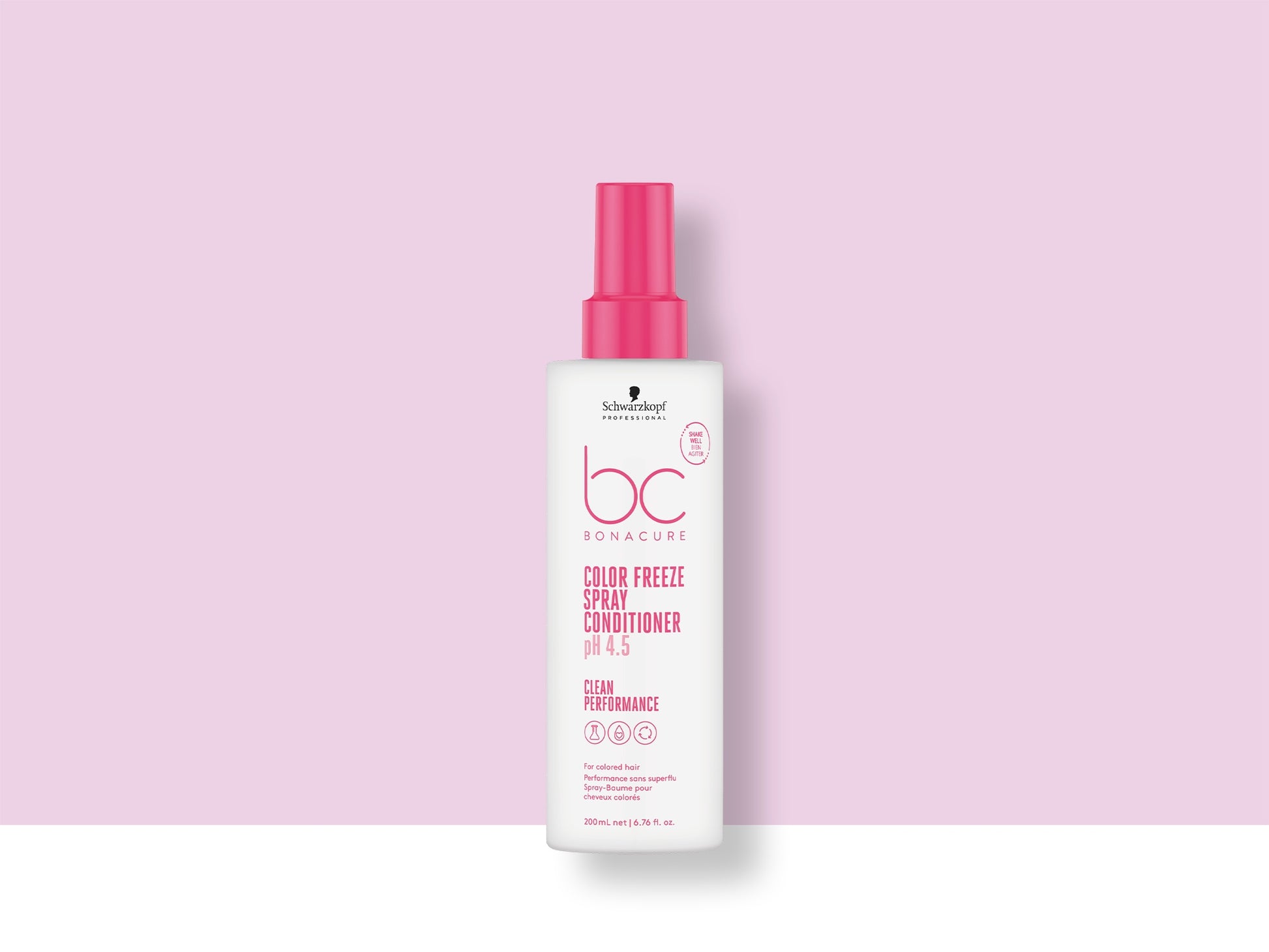 Bonacure Color Freeze Spray Conditioner — Spray Conditioner 200 ml, 2021 Clean Performance livery, official brand tile on pink background