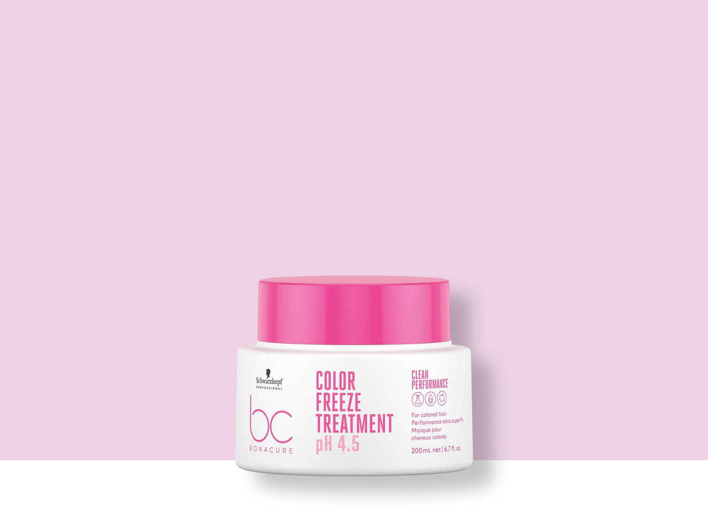 Bonacure Color Freeze Treatment — 200 ml jar, 2021 Clean Performance livery, official brand tile on pink background
