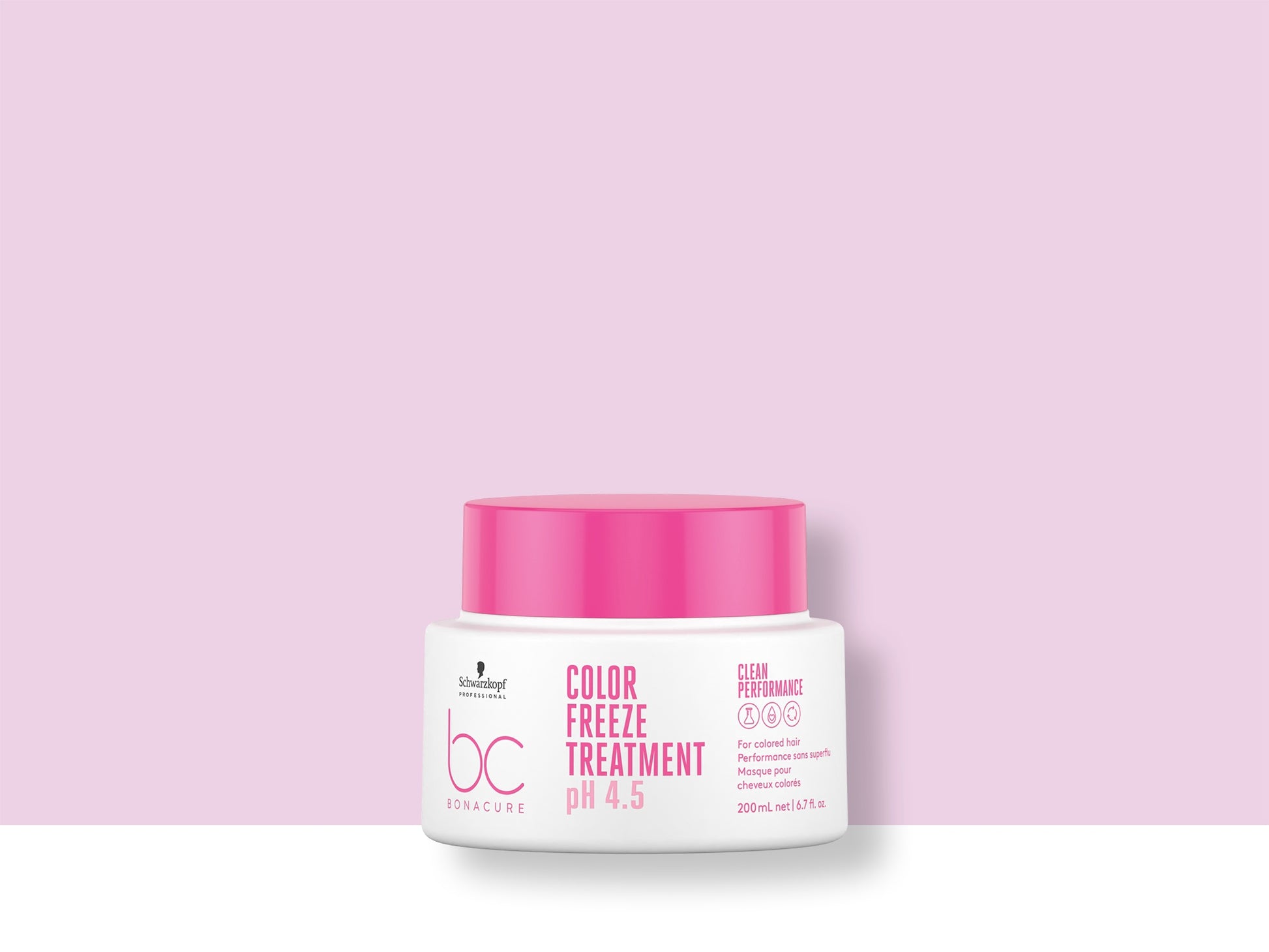 Bonacure Color Freeze Treatment — 200 ml jar, 2021 Clean Performance livery, official brand tile on pink background
