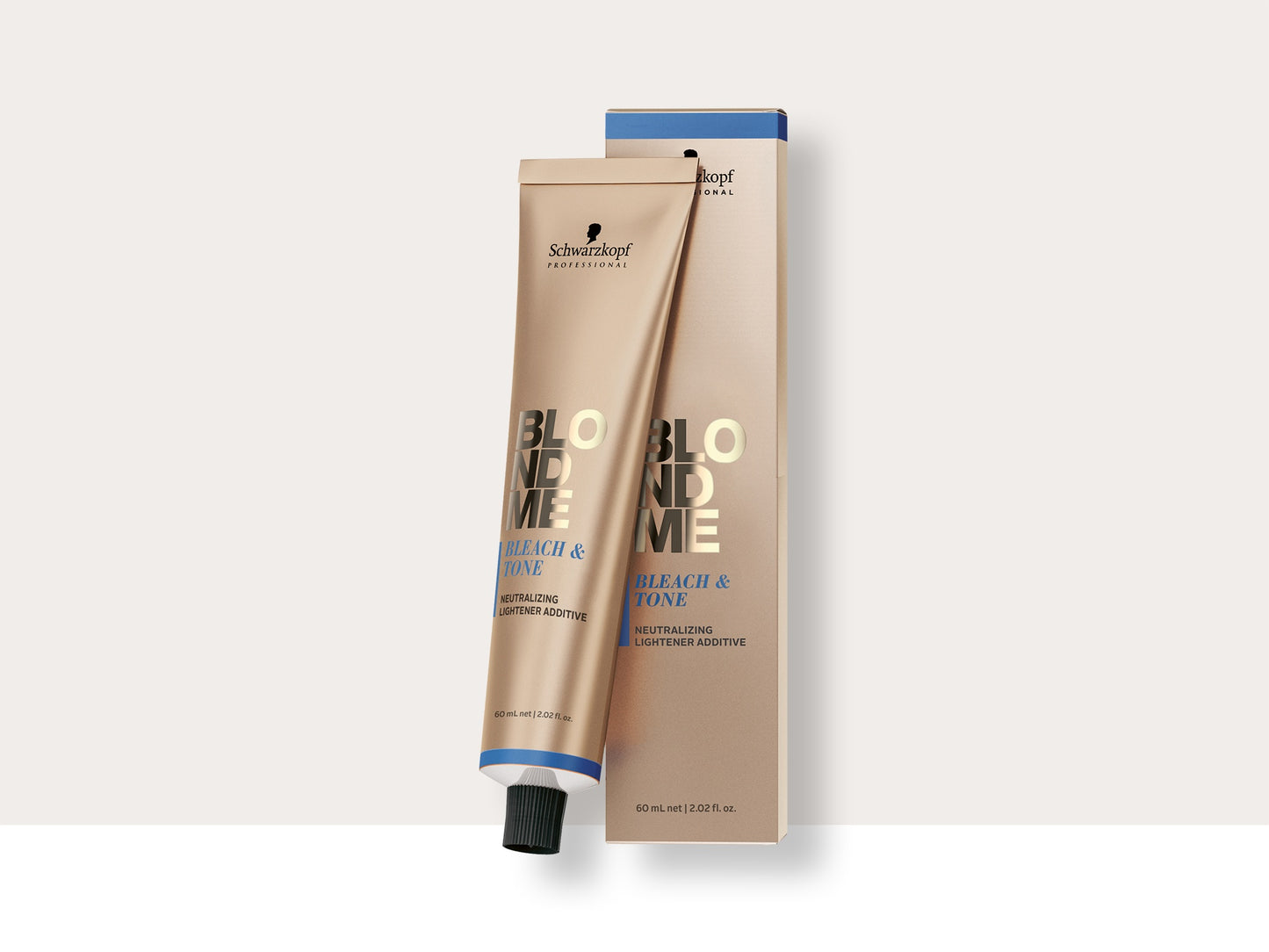 BLONDME Bleach & Tone Additives — Bleach & Tone additive tube, 2026 brand hero on beige
