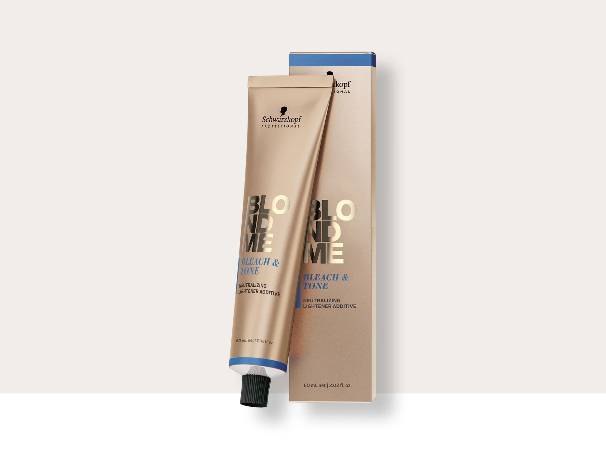 BLONDME Bleach & Tone Additives — Bleach & Tone additive tube, 2026 brand hero on beige