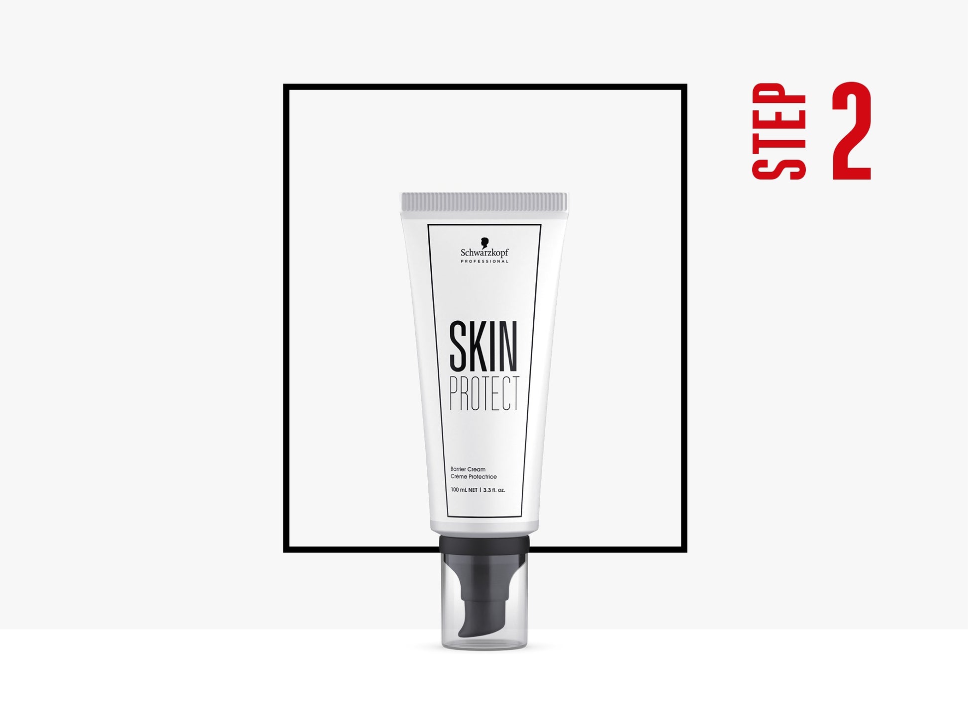 Schwarzkopf Skin Protect Cream — 100 mL barrier-cream tube shown as Step 2 of the Schwarzkopf Colour Enablers in-salon system, front label, plain background