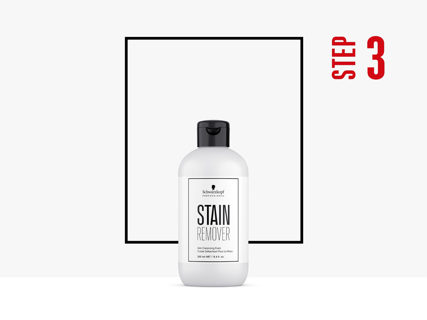 Schwarzkopf Stain Remover — 250 mL bottle shown as Step 3 of the Schwarzkopf Colour Enablers in-salon system, front label, plain background