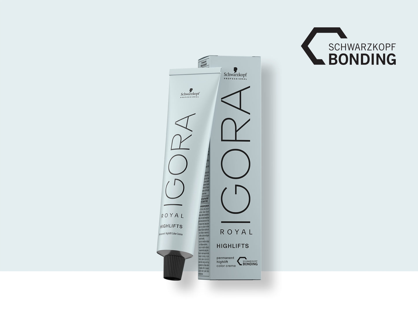 Schwarzkopf IGORA Royal Highlifts — 60 ml tube and carton, front label, plain background
