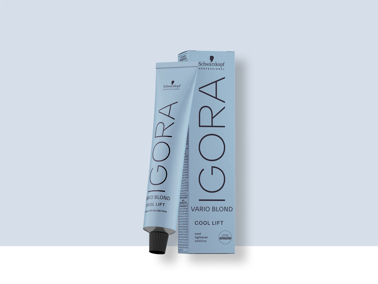 Schwarzkopf IGORA Vario Blond Cool Lift — tube and carton, front label, plain background