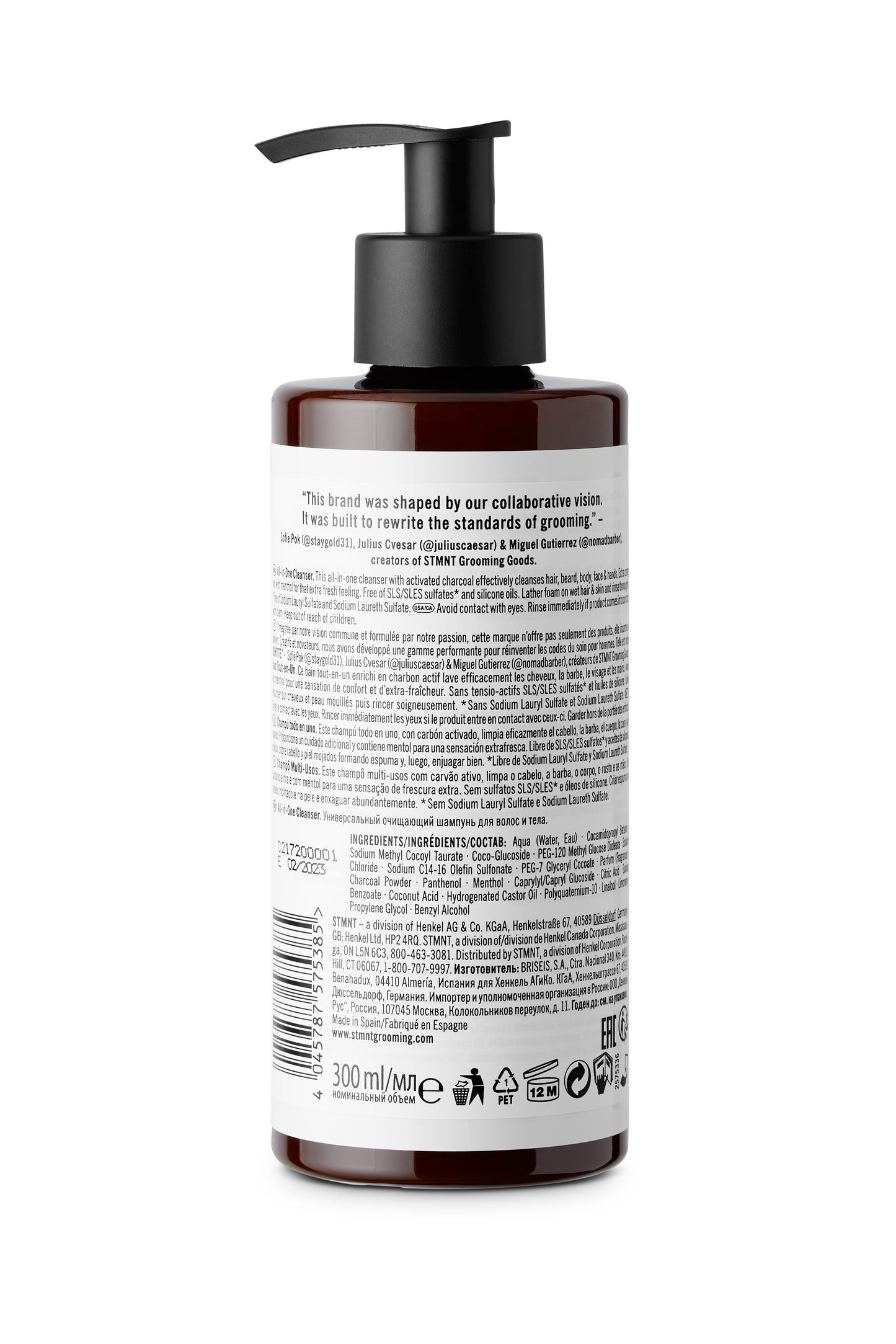 STMNT All-In-One Cleanser 300ml — 300 ml pump bottle, back label