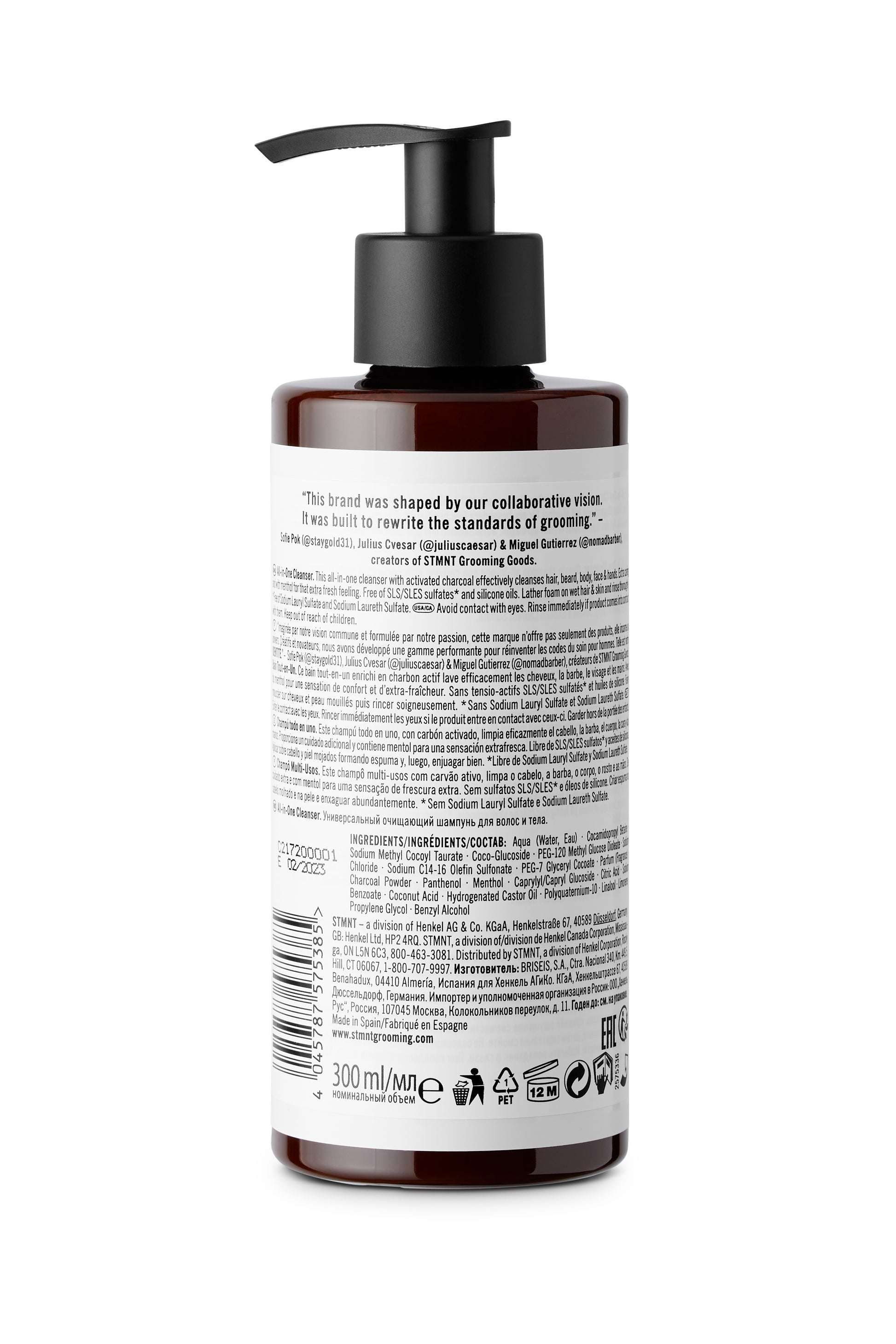 STMNT All-In-One Cleanser 300ml — 300 ml pump bottle, back label