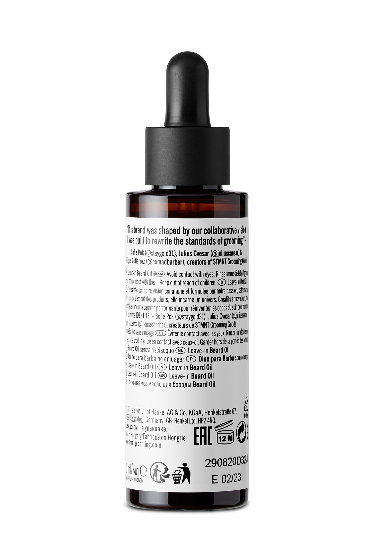 STMNT Beard Oil 50ml — 50 ml dropper bottle, back label