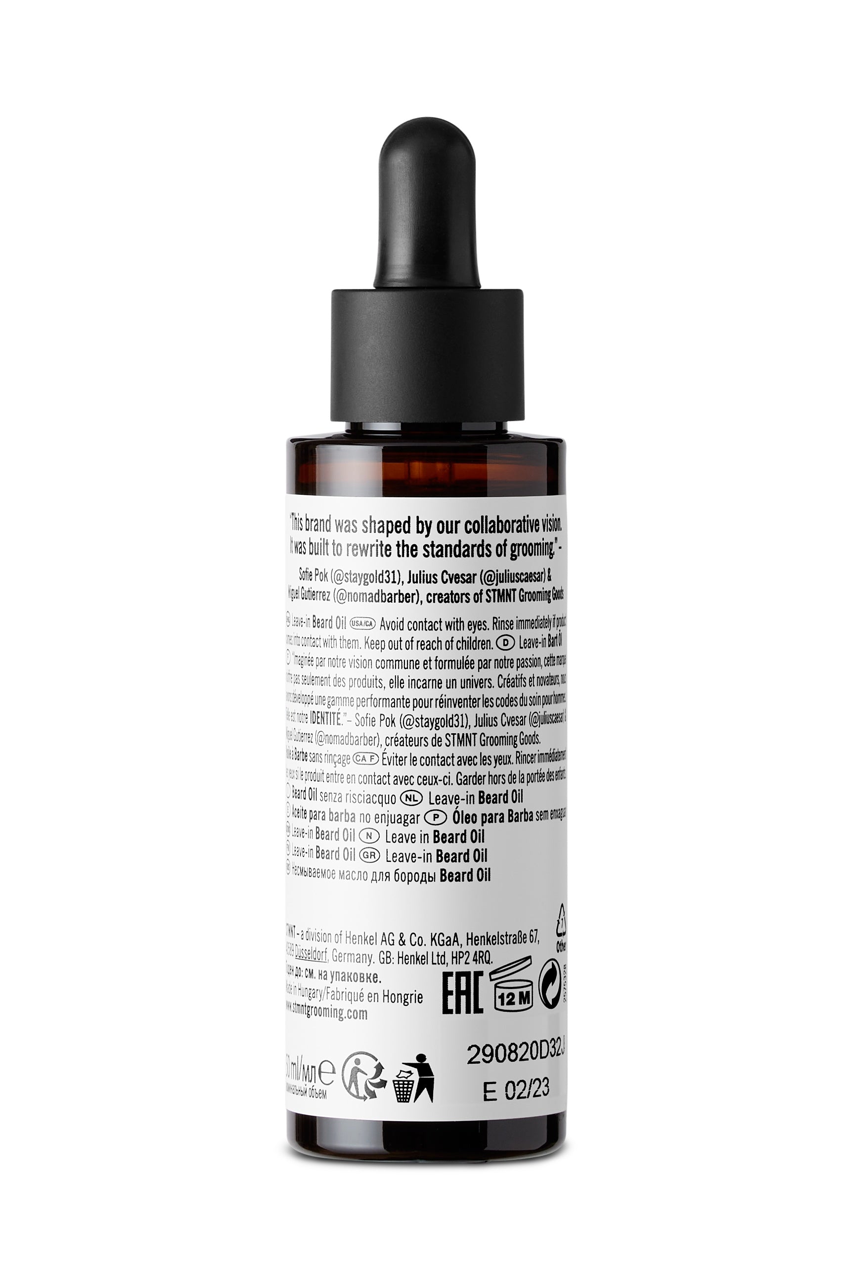 STMNT Beard Oil 50ml — 50 ml dropper bottle, back label