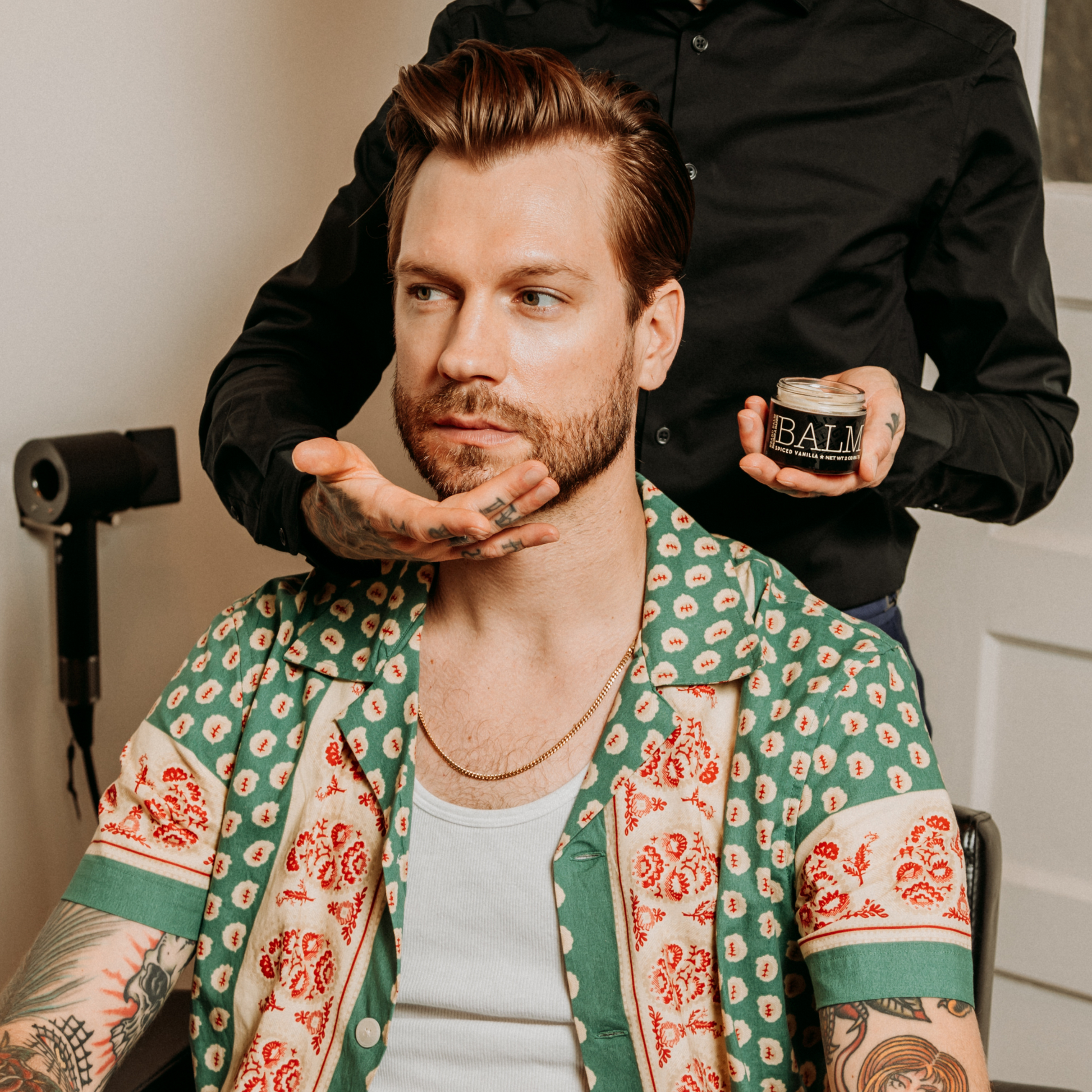 18.21 Man Made Beard Balm — balm applied in barbershop, lifestyle shot