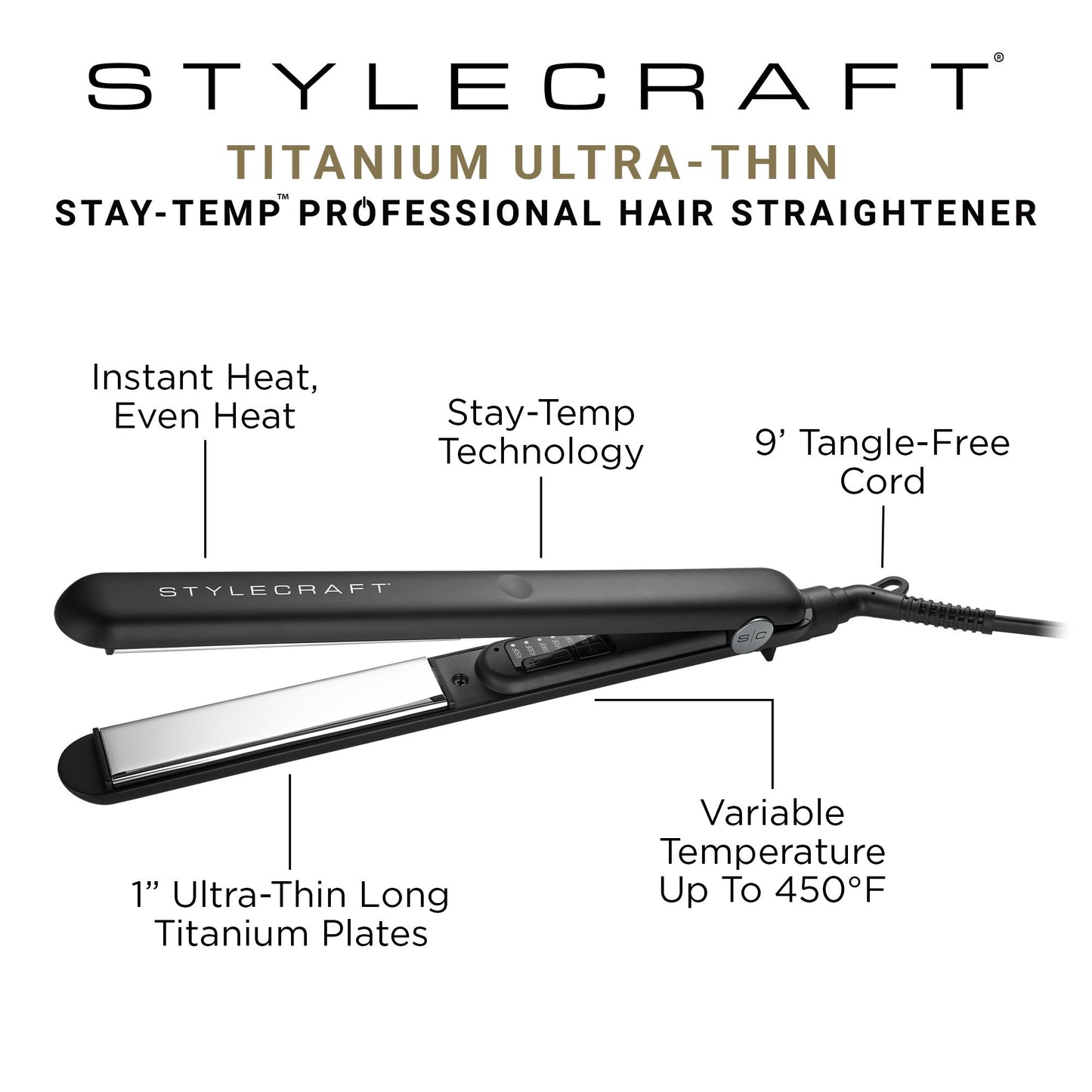 StyleCraft Stay-Temp Titanium Professional Flat Iron 1" – Professional