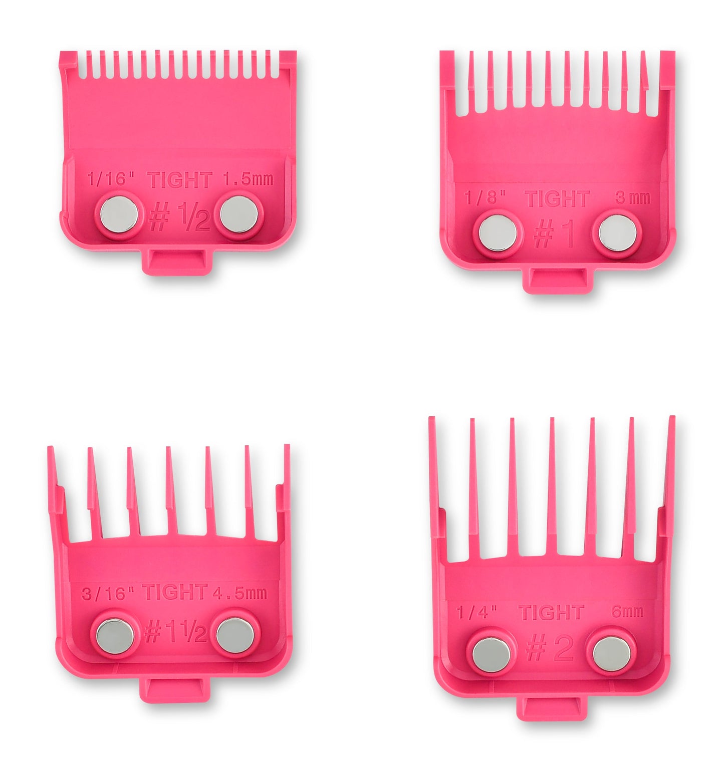 StyleCraft Tight Guards - Barber Hairstylist Dub Neodymium Plastic, 4 Assorted Sizes – Pink