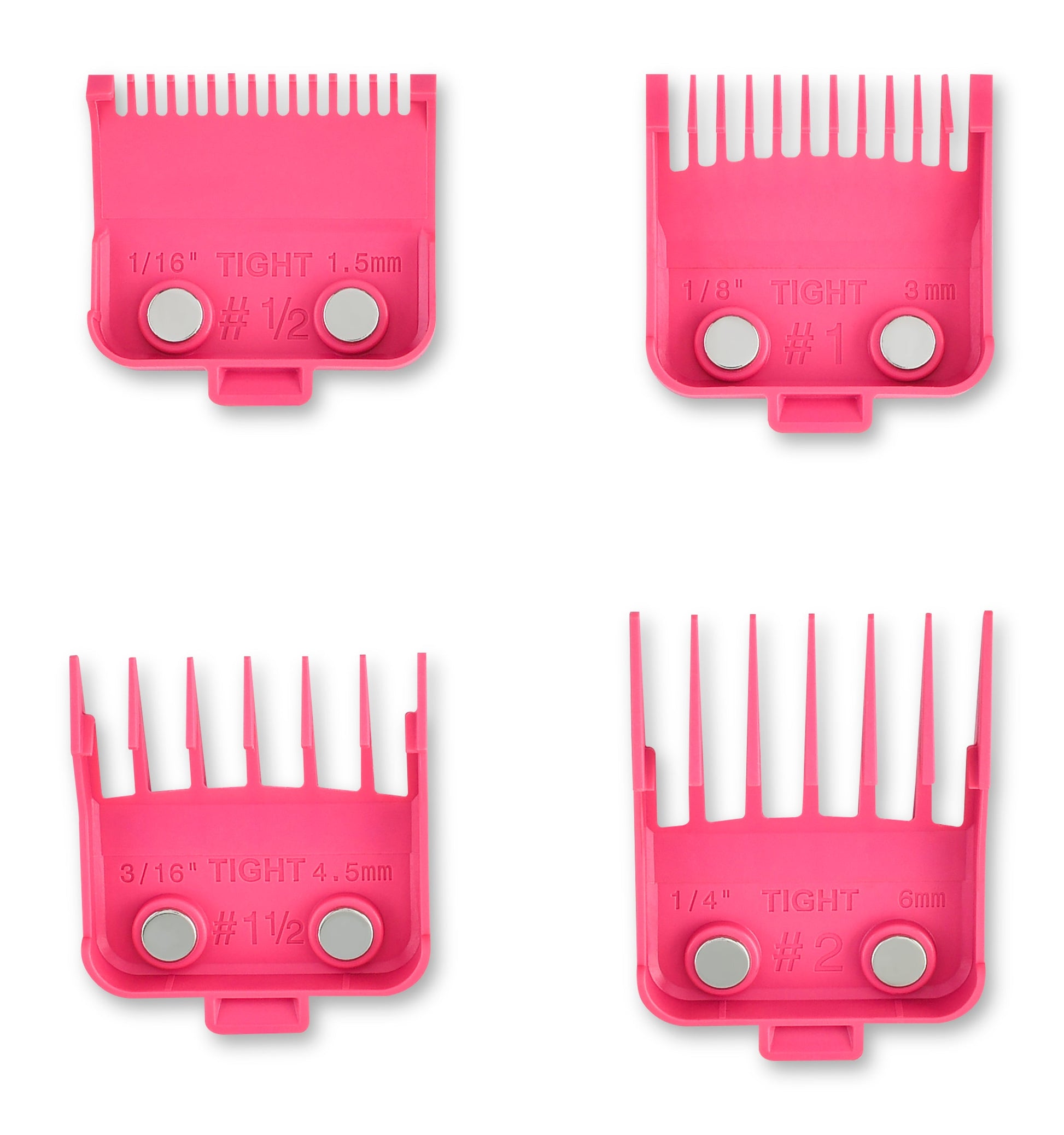 StyleCraft Tight Guards - Barber Hairstylist Dub Neodymium Plastic, 4 Assorted Sizes – Pink
