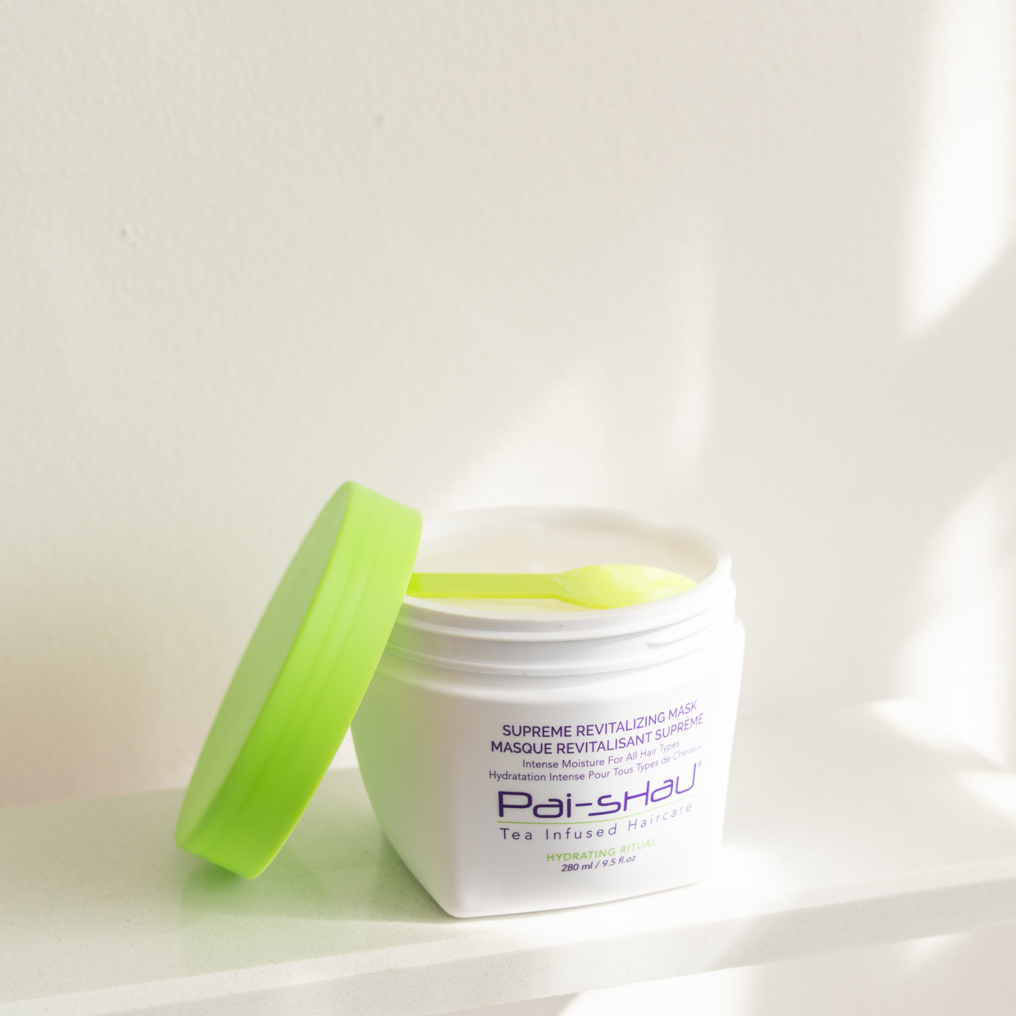 Pai-Shau - Supreme Revitalizing Mask — new-livery white 280 ml jar open with the green lid beside it