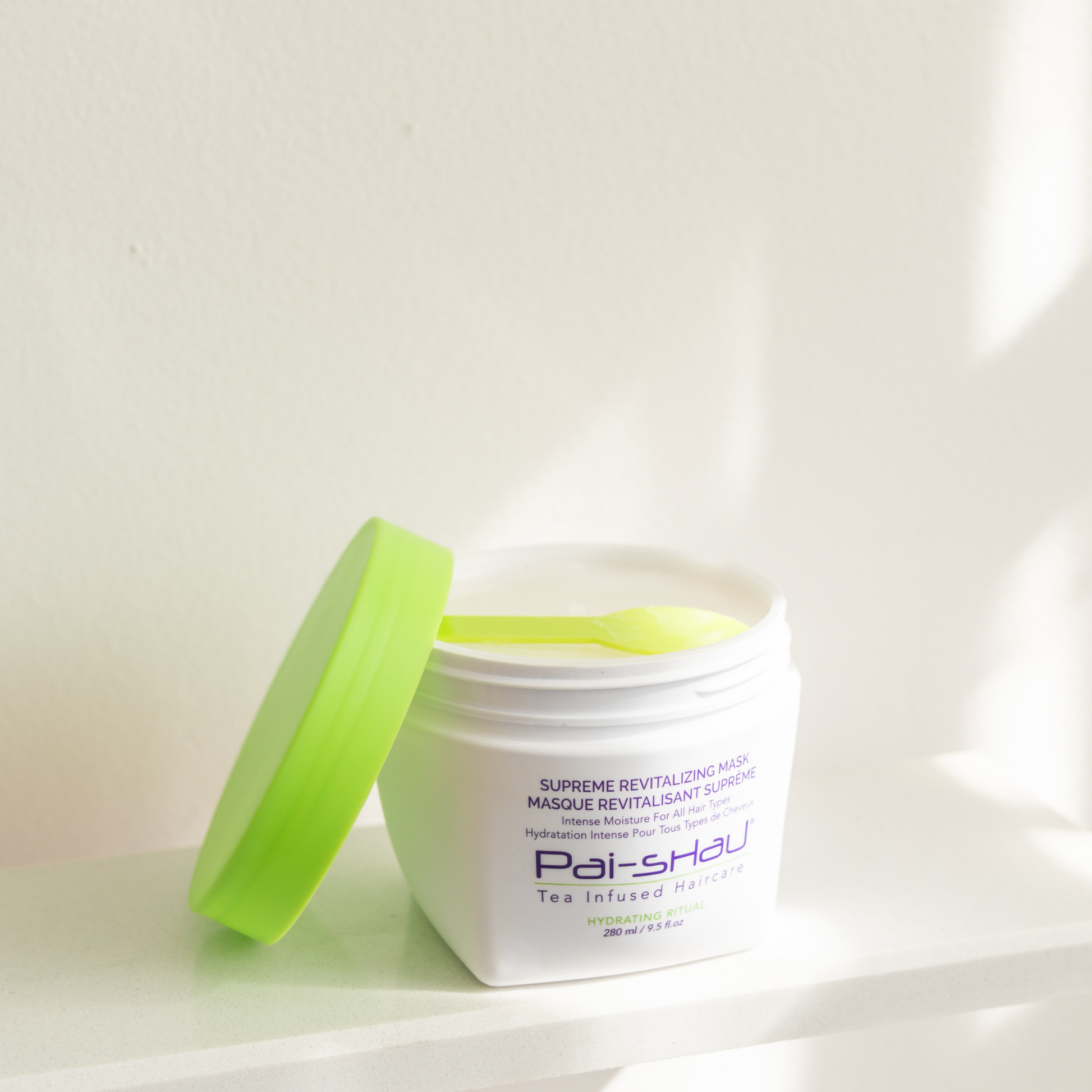 Pai-Shau - Supreme Revitalizing Mask — new-livery white 280 ml jar open with the green lid beside it