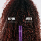 Wella Professionals Ultimate Color — Comparison image of a model with brunette curly hair and red highlights before and after using Ultimate Color range. Text overlay on the left reads "Before with non-conditioning shampoo" and on the right reads "After with Ultimate Color regimen". Ultimate Color Miracle Leave-in