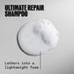Wella Professionals Ultimate Repair — Drop of Ultimate Repair Shampoo. Text reads lathers into a lightweight foam.