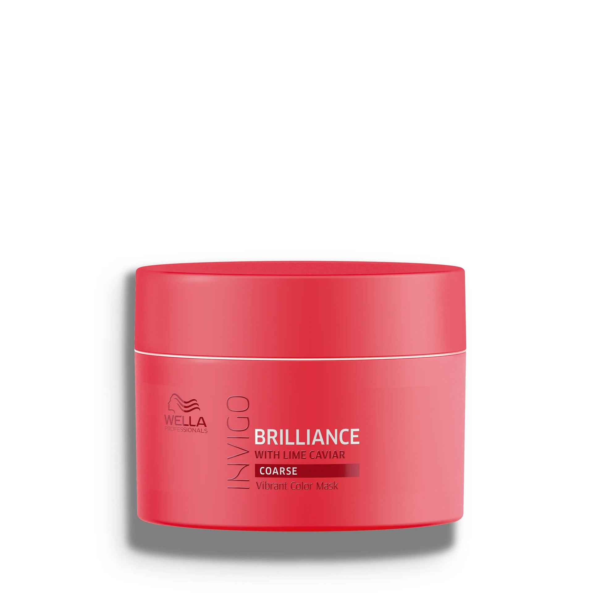 Wella Professionals Invigo Brilliance — Packshot of Wella Professionals Invigo Brilliance Vibrant Color Mask for coarse hair - a red tub with white font and a darker red Wella logo.