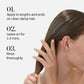 Wella Professionals NutriCurls — Image displaying a woman washing her hair with numbered instructions: apply to wet hair, massage and lather, rinse and repeat.