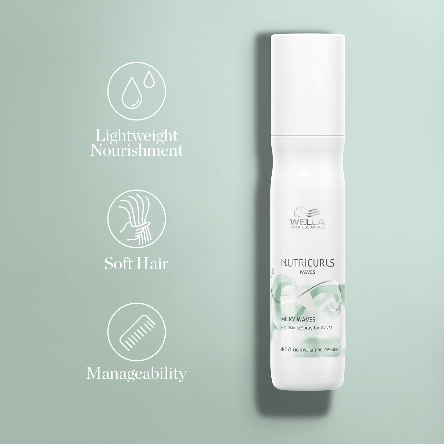 Wella NutriCurls Milky Waves Nourishing Spray benefits: lightweight nourishment, soft hair, manageability