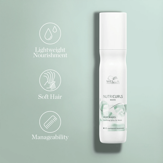 Wella NutriCurls Milky Waves Nourishing Spray benefits: lightweight nourishment, soft hair, manageability