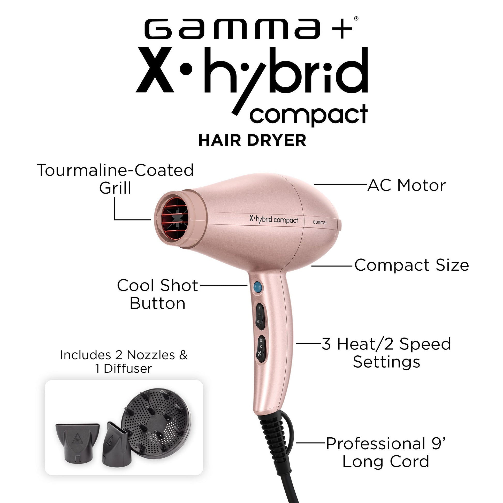 Gamma+ X-Hybrid Compact Professional Hair Dryer – Professional