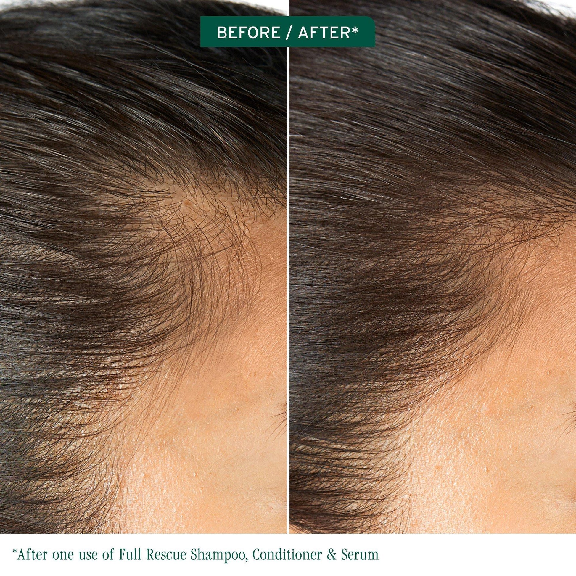 Biolage Full Rescue Conditioner — before and after one use — visibly fuller, thicker-looking hair