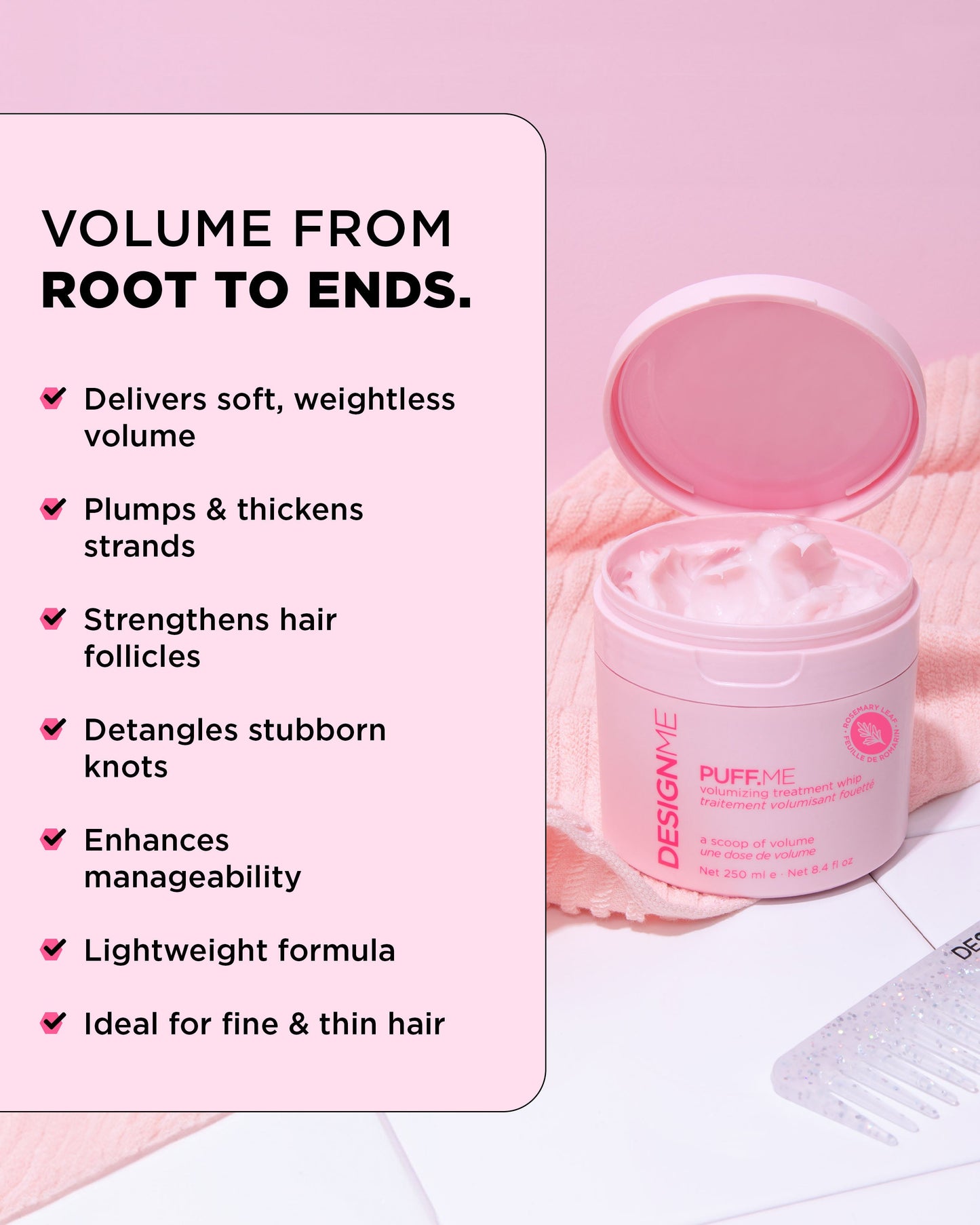 Design.Me Puff.Me Volumizing Treatment Whip – Rosemary & Bamboo for Fuller Hair