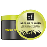 D:Fi Extreme Hold Styling Cream — black jar shown beside the lime-green lid face reading Extreme Hold Styling Cream, on white