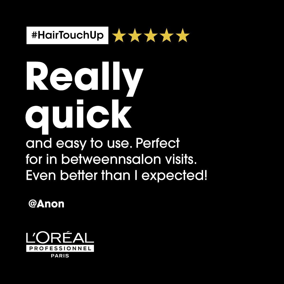 L'Oréal Professionnel Hair Touch Up Root Concealer Spray Marron Chaud — official card: really quick and easy to use between salon visits, five-star customer review