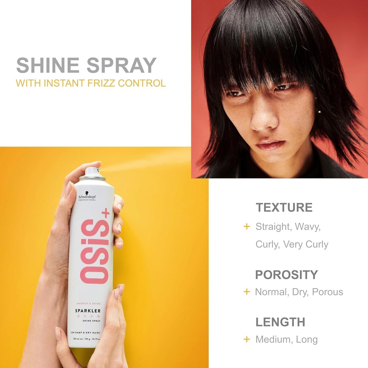 OSiS+ Sparkler – 300ml Shine Hairspray for Instant Gloss & Lightweight Detangling