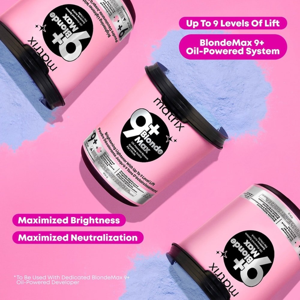 Matrix BlondeMax 9+ — oil-powered lightening system benefits panel